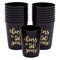 Sparkle and Bash 50th Birthday Cups - 16-Pack, 16 oz, Black & Gold, Cheers to 50 Years - Reusable Leak-Proof Plastic Party Cups for 50th Birthday & Anniversary Celebrations